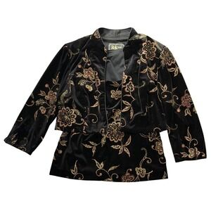 R&K Evening Jacket Top Set Womens 8P Black Velvet‎ Floral Glitter Holiday Formal